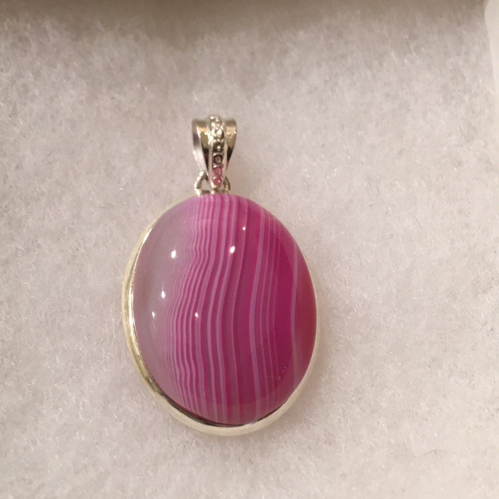 NATURAL PINK AGATE STONE 925 PEDANT
